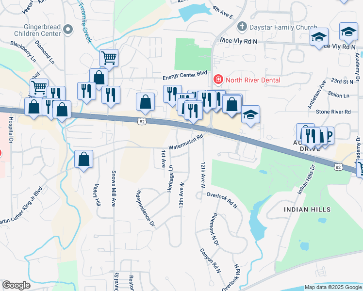 map of restaurants, bars, coffee shops, grocery stores, and more near 51 McFarland Boulevard in Northport