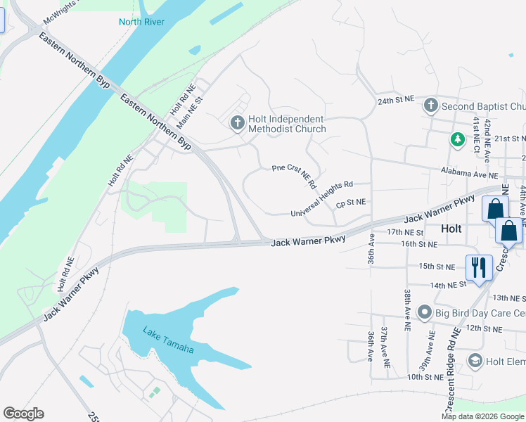 map of restaurants, bars, coffee shops, grocery stores, and more near 2991 30th Avenue Northeast in Tuscaloosa
