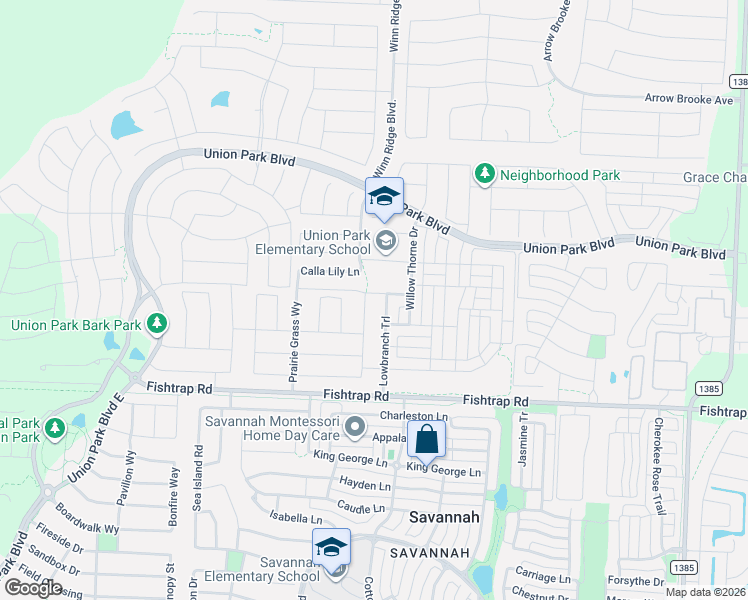 map of restaurants, bars, coffee shops, grocery stores, and more near 1204 Long Meadow Drive in Krugerville