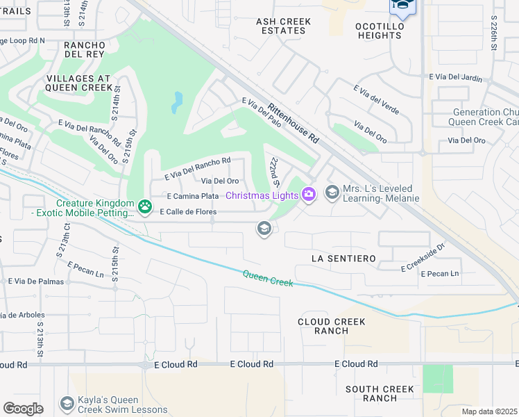 map of restaurants, bars, coffee shops, grocery stores, and more near 23509 South 221st Street in Queen Creek