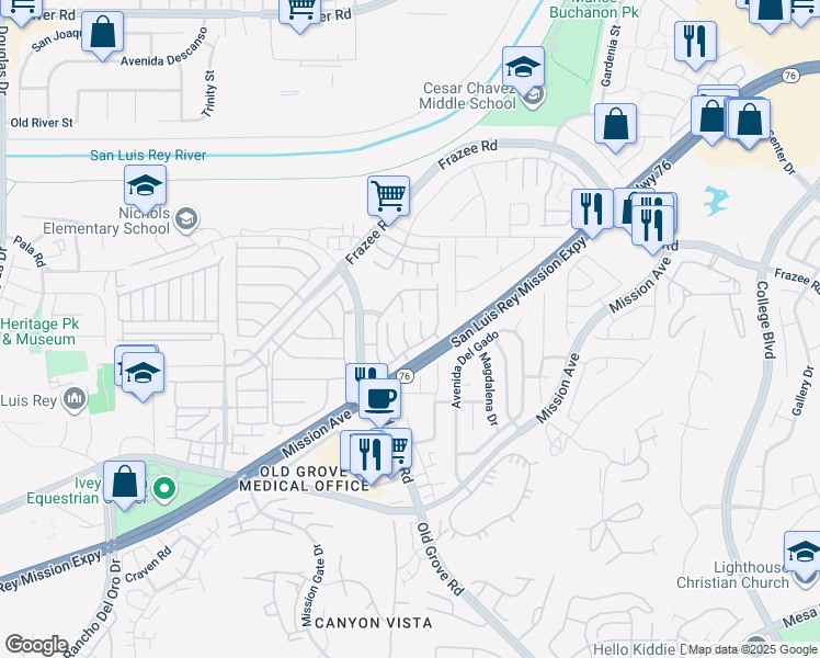 map of restaurants, bars, coffee shops, grocery stores, and more near 268 Azalea Way in Oceanside