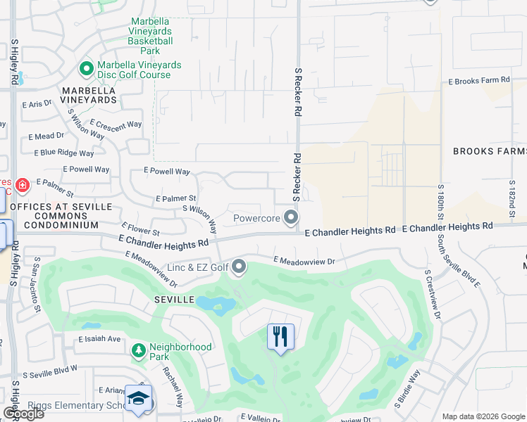 map of restaurants, bars, coffee shops, grocery stores, and more near 6337 South Blake Street in Gilbert