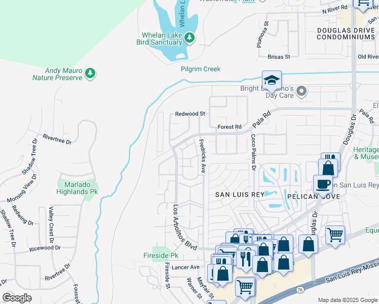 map of restaurants, bars, coffee shops, grocery stores, and more near 675 Kumquat Way in Oceanside