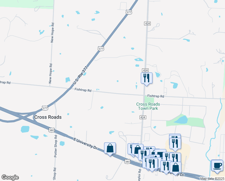 map of restaurants, bars, coffee shops, grocery stores, and more near 6000 Fishtrap Road in Cross Roads