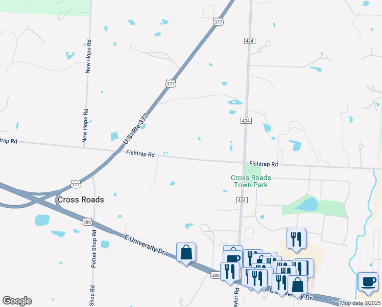 map of restaurants, bars, coffee shops, grocery stores, and more near 6000 Fishtrap Road in Cross Roads
