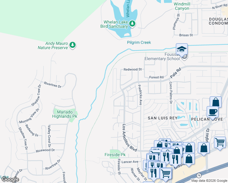 map of restaurants, bars, coffee shops, grocery stores, and more near 709 Los Arbolitos Boulevard in Oceanside