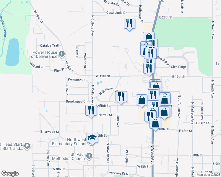 map of restaurants, bars, coffee shops, grocery stores, and more near 143 North Broadway Boulevard in El Dorado