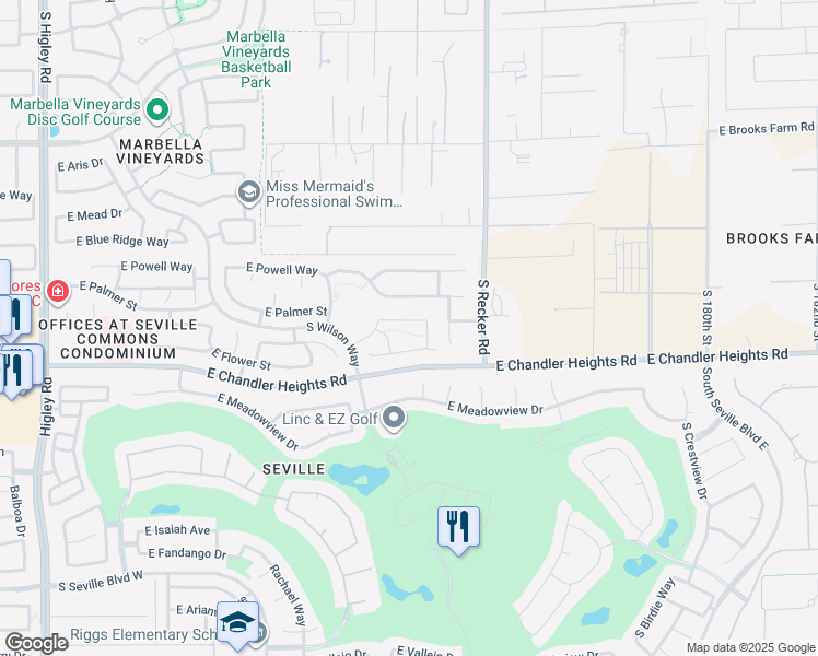 map of restaurants, bars, coffee shops, grocery stores, and more near 3863 East Palmer Street in Gilbert