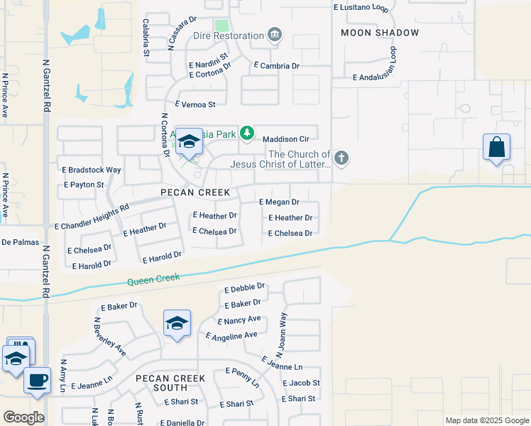 map of restaurants, bars, coffee shops, grocery stores, and more near 1427 East Megan Drive in San Tan Valley