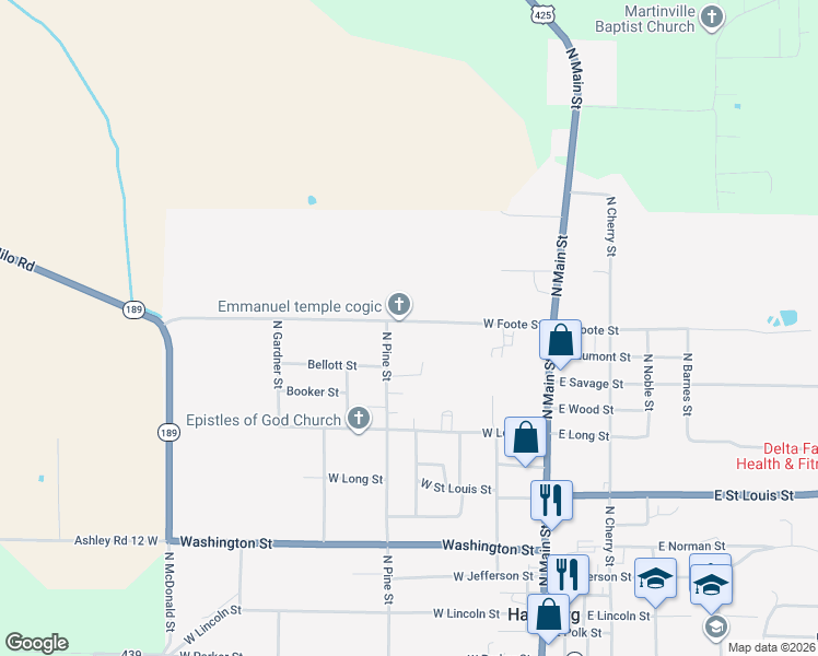 map of restaurants, bars, coffee shops, grocery stores, and more near 413 West Foote Street in Hamburg