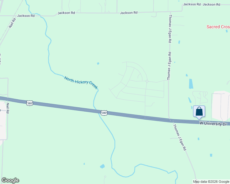 map of restaurants, bars, coffee shops, grocery stores, and more near West University Drive in Krum