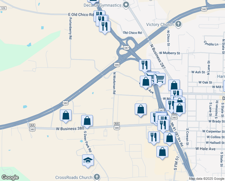 map of restaurants, bars, coffee shops, grocery stores, and more near 113 North Workman Road in Decatur