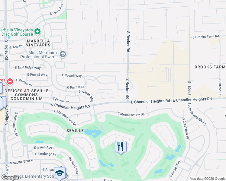map of restaurants, bars, coffee shops, grocery stores, and more near 6304 South Sky Lane in Gilbert