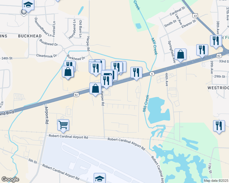 map of restaurants, bars, coffee shops, grocery stores, and more near 5521 McFarland Boulevard in Northport