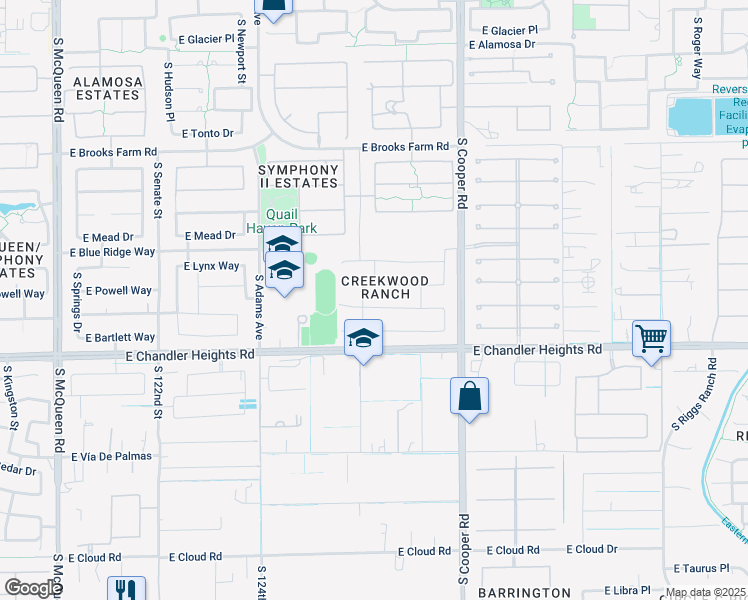 map of restaurants, bars, coffee shops, grocery stores, and more near 1791 East Powell Way in Chandler
