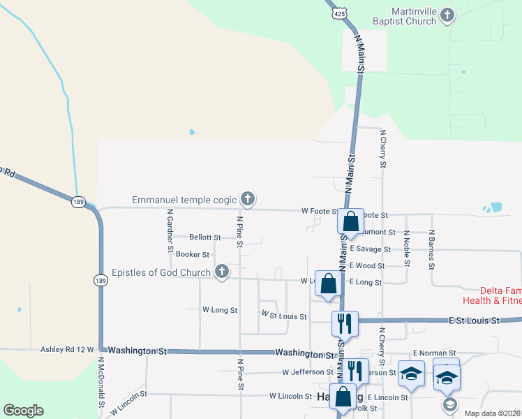 map of restaurants, bars, coffee shops, grocery stores, and more near 413 West Foote Street in Hamburg