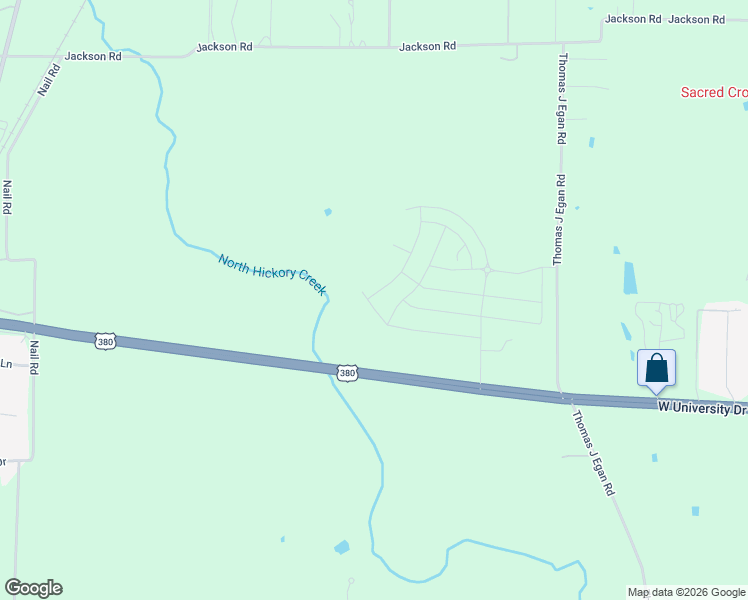 map of restaurants, bars, coffee shops, grocery stores, and more near West University Drive in Krum