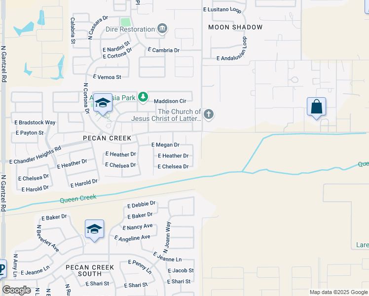 map of restaurants, bars, coffee shops, grocery stores, and more near 1695 East Megan Drive in Queen Creek