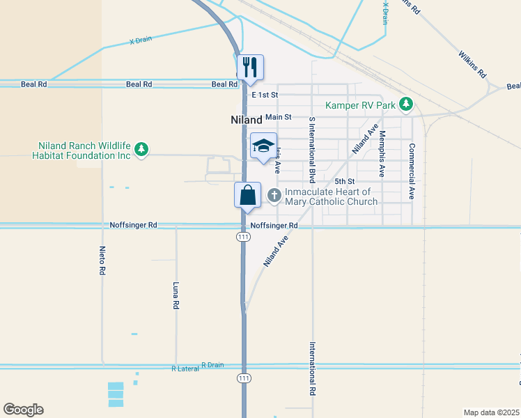 map of restaurants, bars, coffee shops, grocery stores, and more near 11 E 6th St in Niland