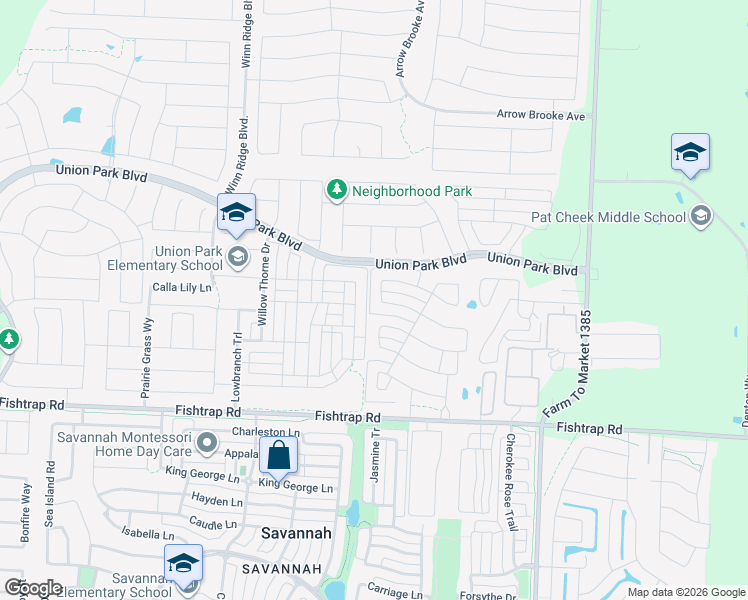 map of restaurants, bars, coffee shops, grocery stores, and more near 7209 Wildflower Way in Denton County