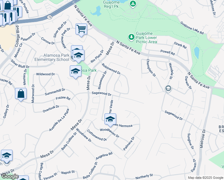 map of restaurants, bars, coffee shops, grocery stores, and more near 5204 Heatherwood Drive in Oceanside