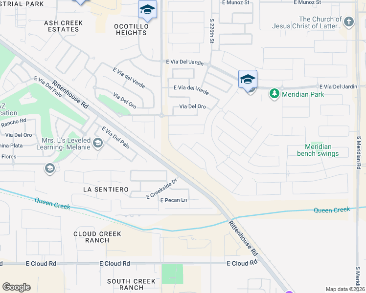 map of restaurants, bars, coffee shops, grocery stores, and more near 23434 225th Street in Queen Creek