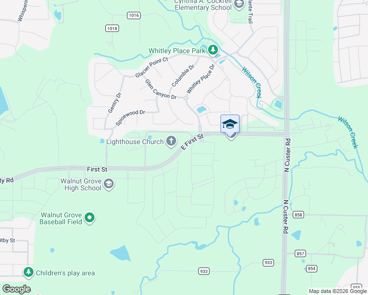 map of restaurants, bars, coffee shops, grocery stores, and more near 4018 County Road in Prosper