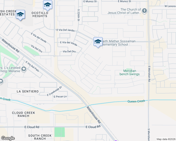 map of restaurants, bars, coffee shops, grocery stores, and more near 22762 Via Del Sol in Queen Creek