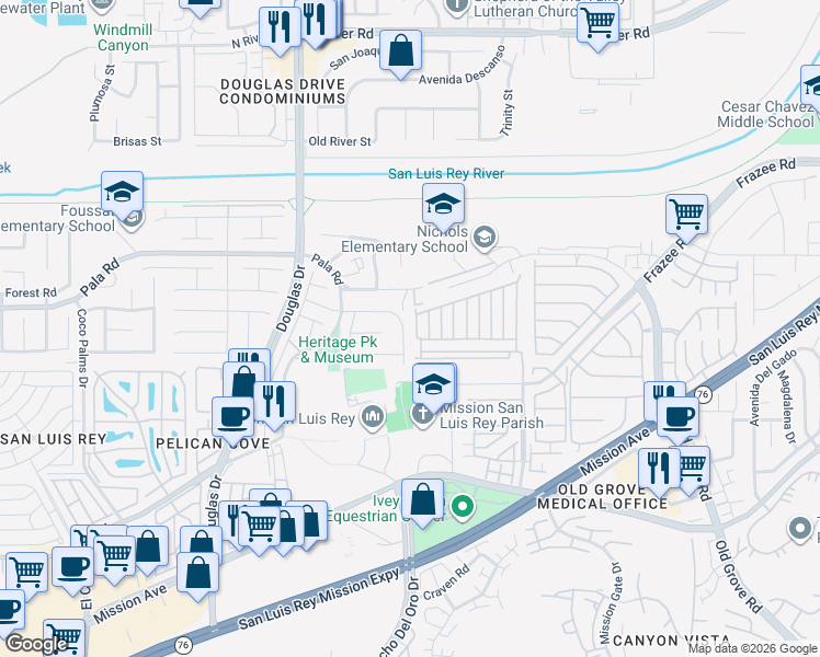 map of restaurants, bars, coffee shops, grocery stores, and more near 4040 Via Los Padres in Oceanside
