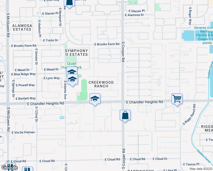 map of restaurants, bars, coffee shops, grocery stores, and more near 1891 East Powell Way in Chandler