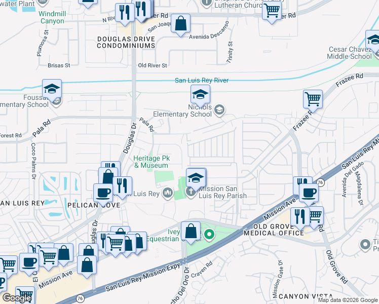 map of restaurants, bars, coffee shops, grocery stores, and more near 4040 Via Los Padres in Oceanside