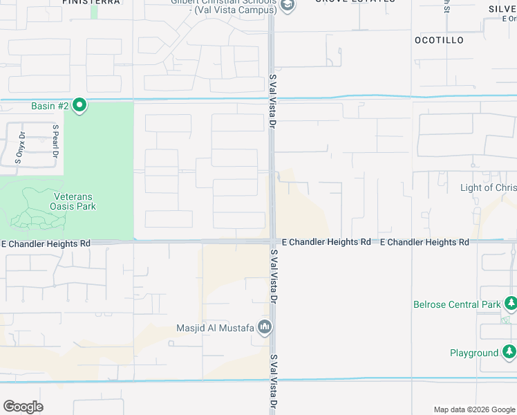 map of restaurants, bars, coffee shops, grocery stores, and more near 1570 East San Carlos Way in Gilbert
