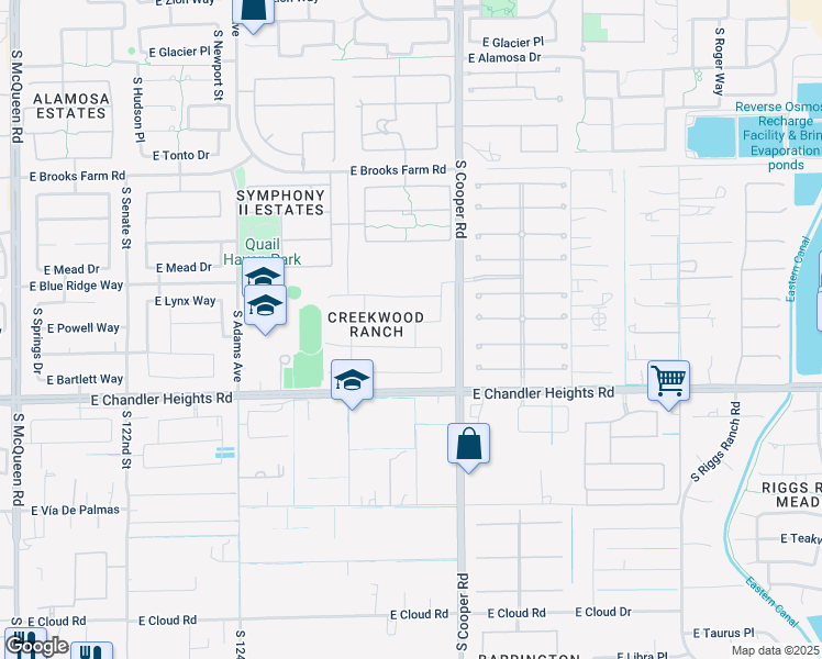 map of restaurants, bars, coffee shops, grocery stores, and more near 1891 East Powell Way in Chandler