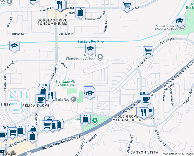 map of restaurants, bars, coffee shops, grocery stores, and more near 168 Roadrunner Lane in Oceanside
