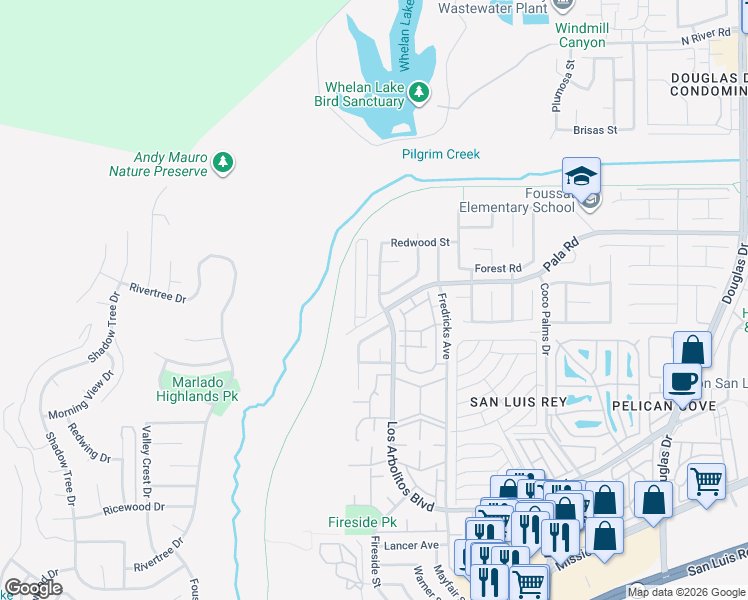 map of restaurants, bars, coffee shops, grocery stores, and more near 709 Los Arbolitos Boulevard in Oceanside