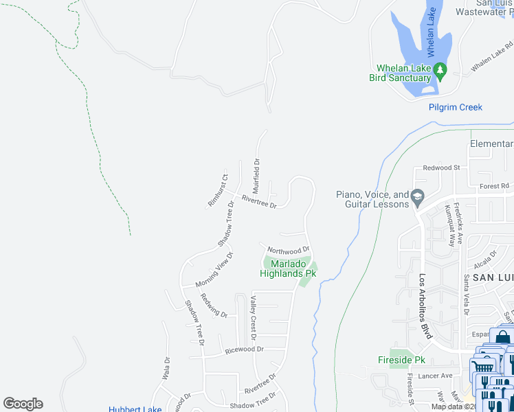 map of restaurants, bars, coffee shops, grocery stores, and more near 931 Rivertree Drive in Oceanside