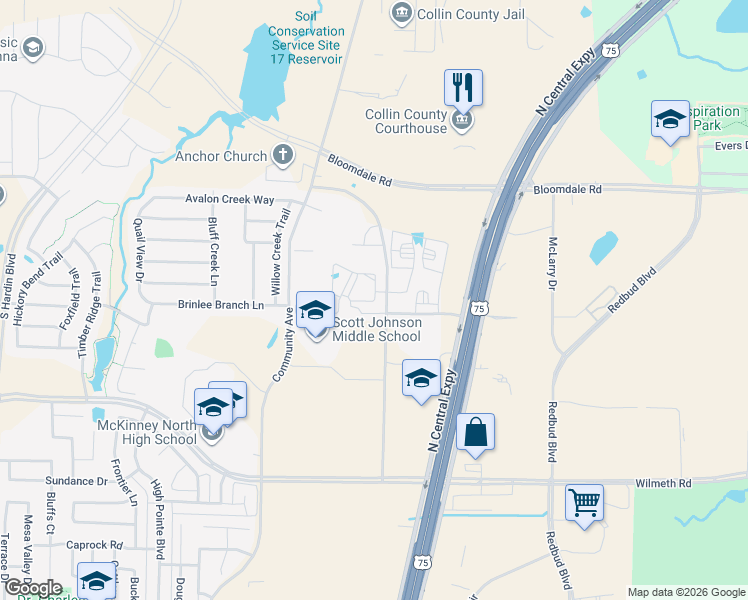 map of restaurants, bars, coffee shops, grocery stores, and more near 3521 James Pitts Drive in McKinney