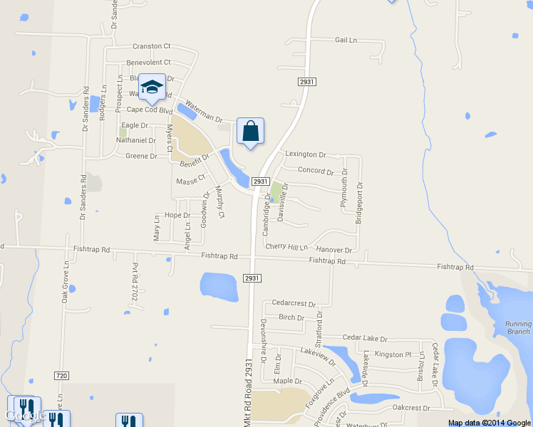 map of restaurants, bars, coffee shops, grocery stores, and more near 1713 Cambridge Drive in Aubrey