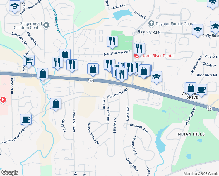 map of restaurants, bars, coffee shops, grocery stores, and more near 51 McFarland Boulevard in Northport