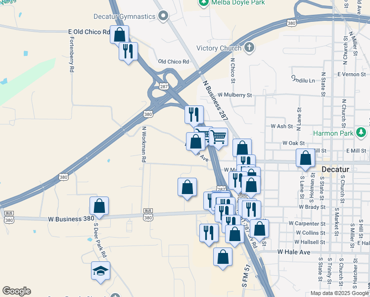 map of restaurants, bars, coffee shops, grocery stores, and more near 1101 West Rose Avenue in Decatur