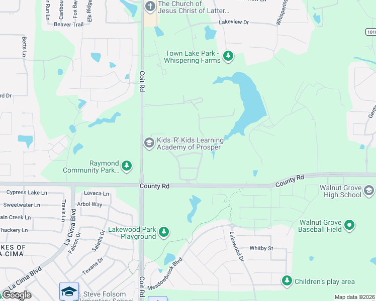 map of restaurants, bars, coffee shops, grocery stores, and more near 2610 Cedarbrook Lane in Prosper