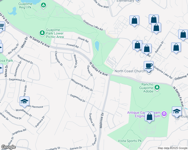 map of restaurants, bars, coffee shops, grocery stores, and more near 1064 Darwin Drive in Oceanside