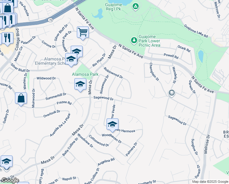 map of restaurants, bars, coffee shops, grocery stores, and more near 5204 Heatherwood Drive in Oceanside
