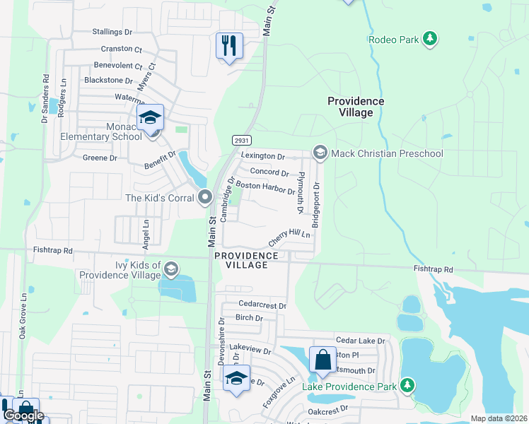 map of restaurants, bars, coffee shops, grocery stores, and more near 9934 Wethers Field Circle in Denton County