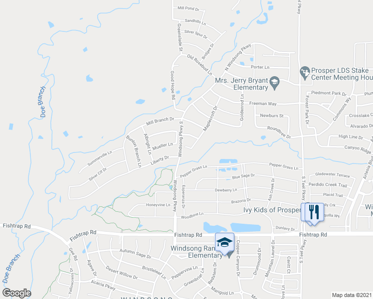 map of restaurants, bars, coffee shops, grocery stores, and more near 4280 Bonner Court in Prosper