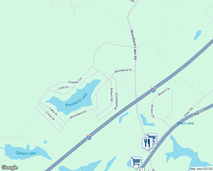 map of restaurants, bars, coffee shops, grocery stores, and more near 11038 Woodland Drive in McCalla