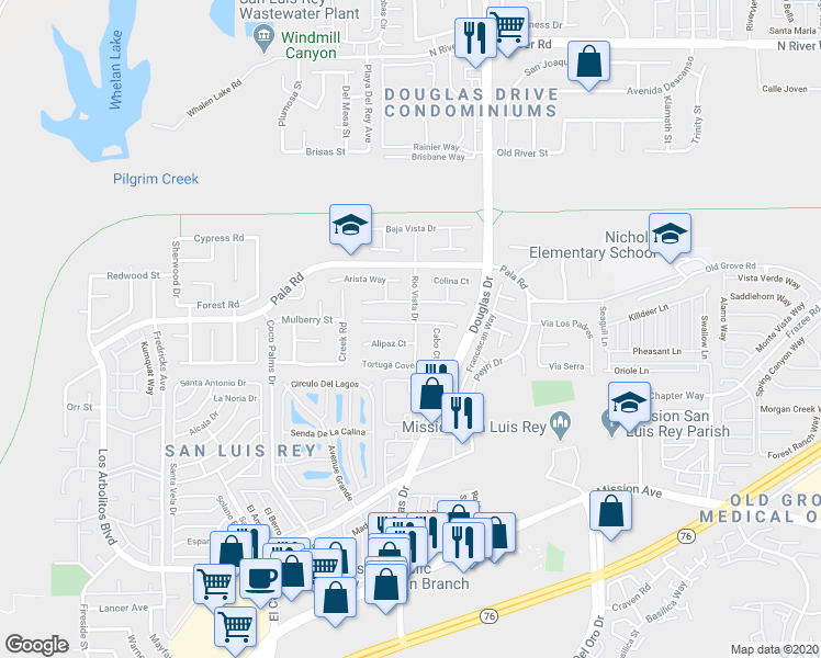 map of restaurants, bars, coffee shops, grocery stores, and more near 3941 Cadena Drive in Oceanside
