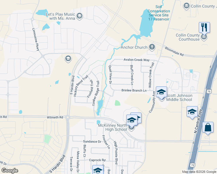 map of restaurants, bars, coffee shops, grocery stores, and more near 3517 Quail View Drive in McKinney