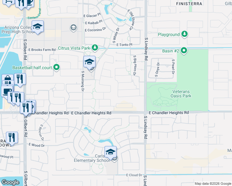 map of restaurants, bars, coffee shops, grocery stores, and more near 4840 South Mingus Drive in Chandler