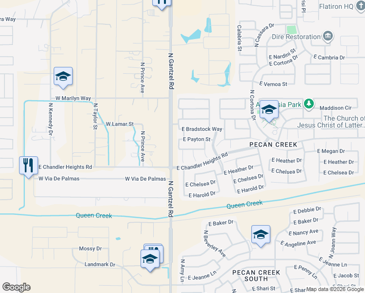 map of restaurants, bars, coffee shops, grocery stores, and more near 328 East March Street in Queen Creek